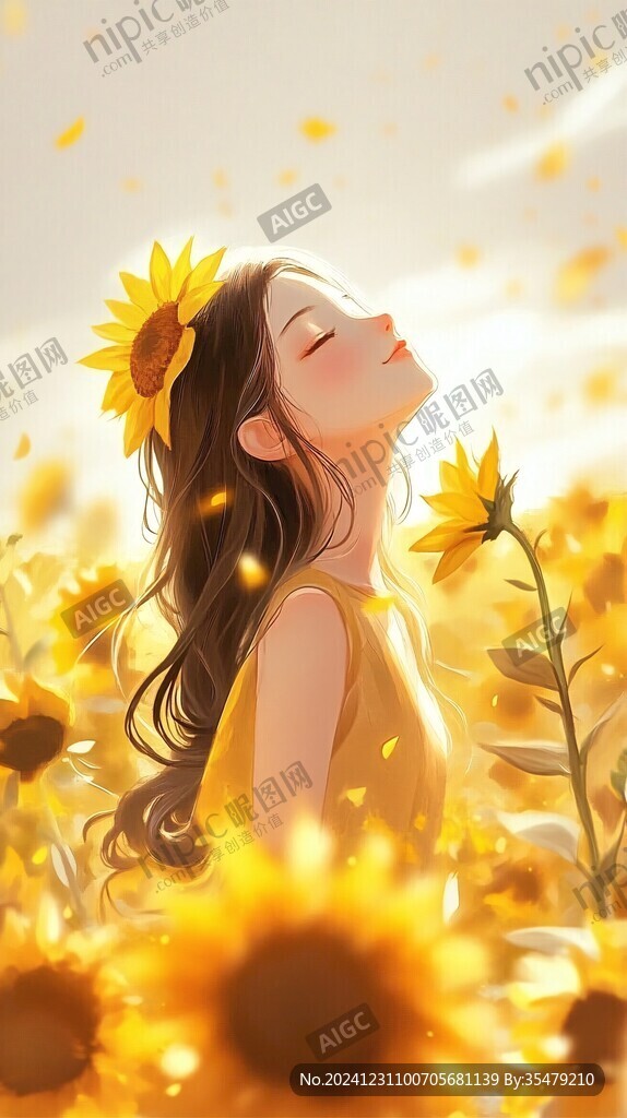 向日葵花丛中的少女