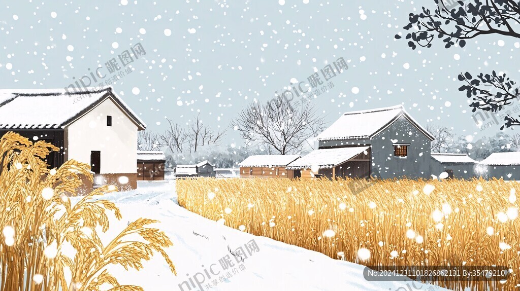 下雪雪景田野