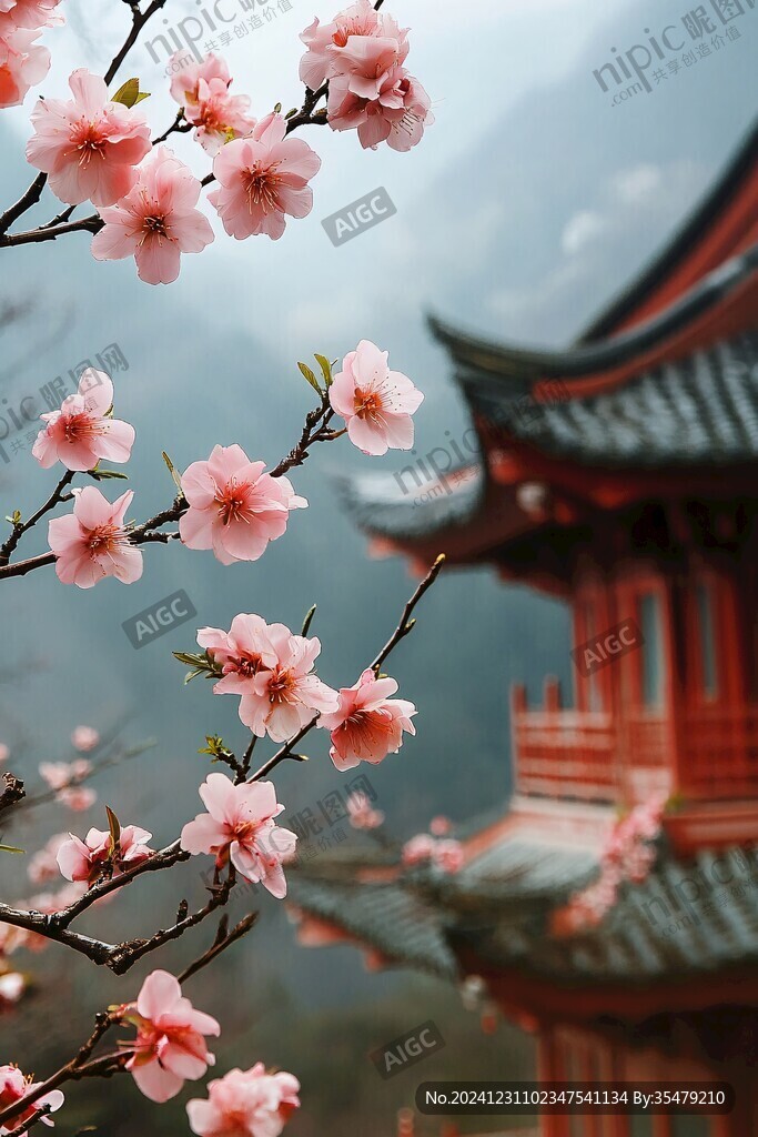石庙前的桃花