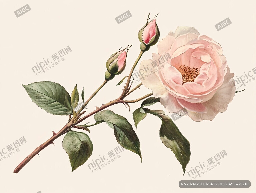 写实手绘玫瑰花素材