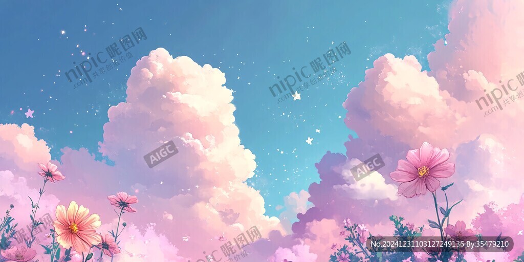 蓝天白云唯美插画