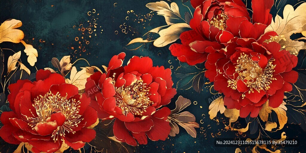 牡丹花线描金轻奢