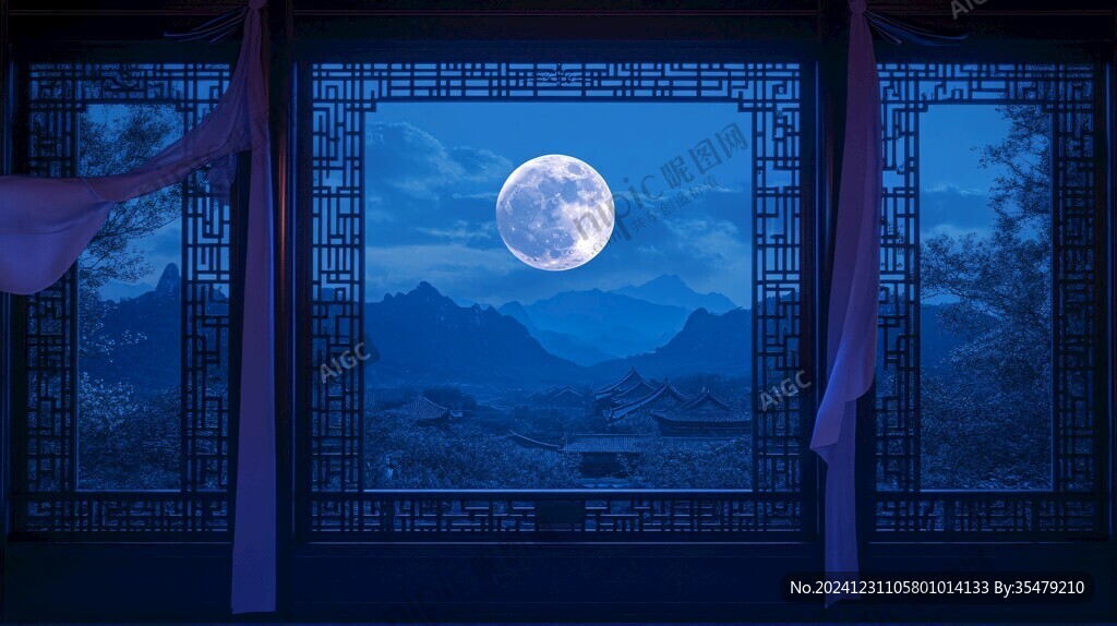 中式窗景插画