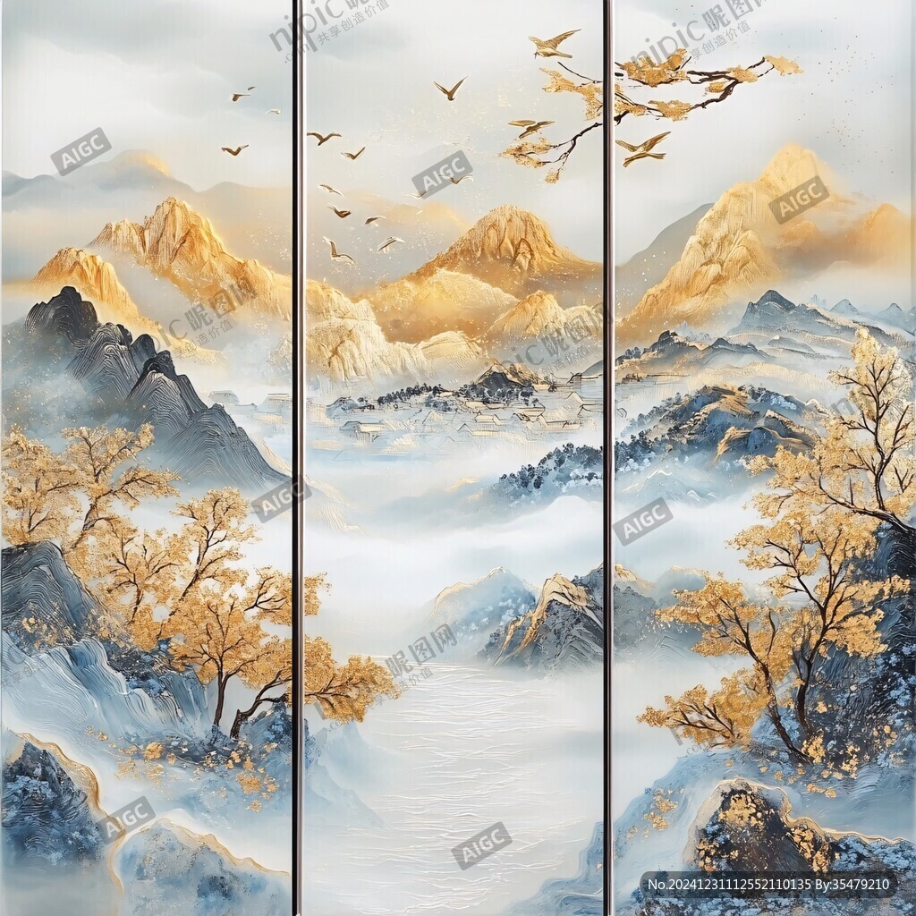 新中式瑞鹤图山水屏风