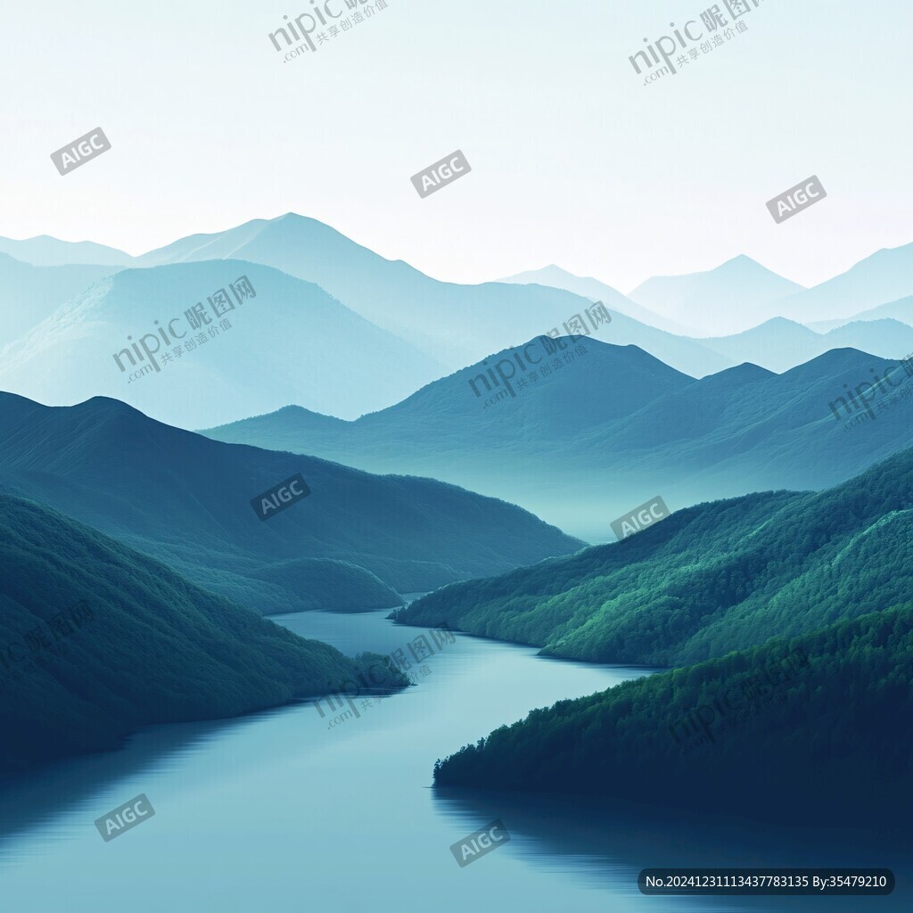 青色色调山水