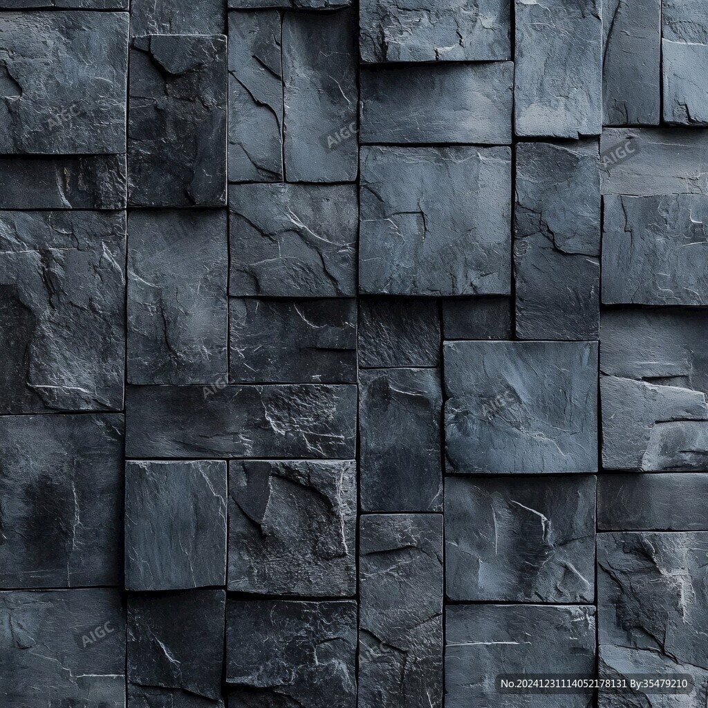深蓝色拼接石片墙