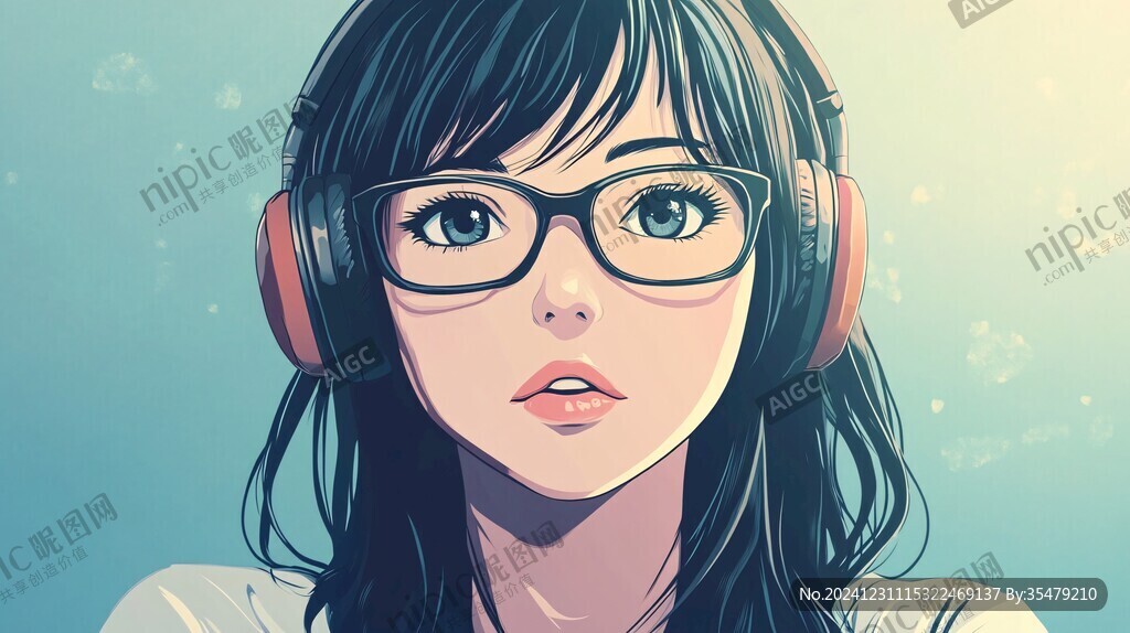 眼镜女孩插画