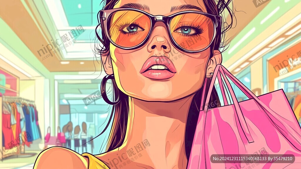 购物美女插画