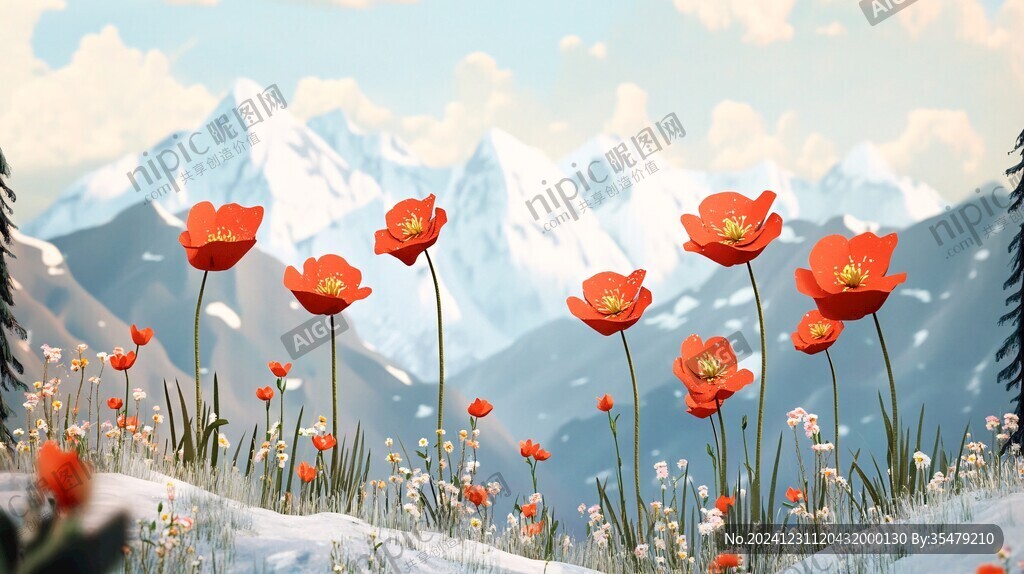 雪山下的花