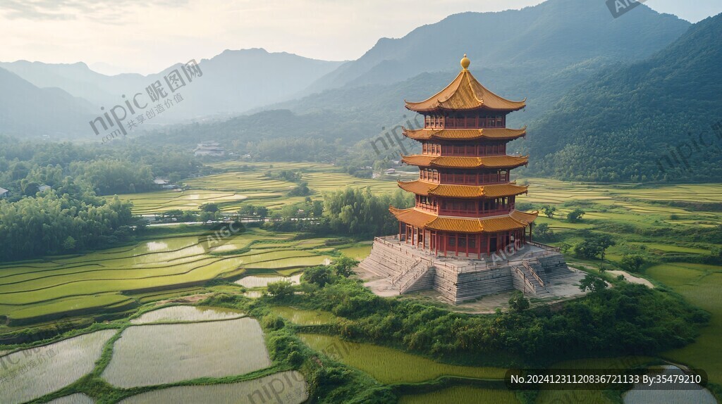 楼阁乡村风光