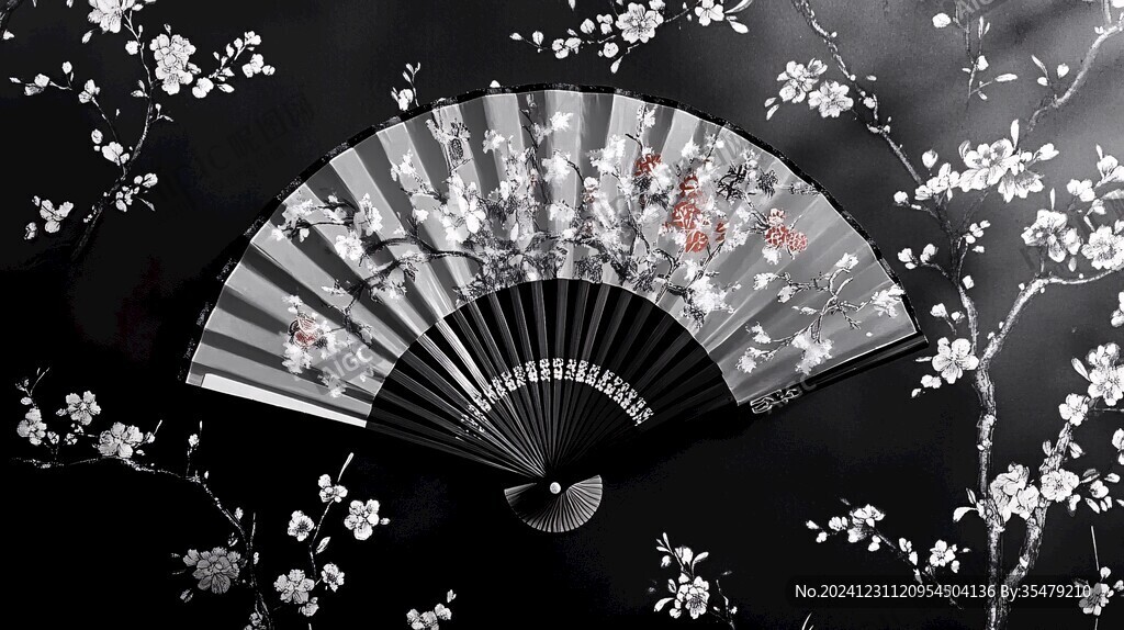 折扇水墨桃花