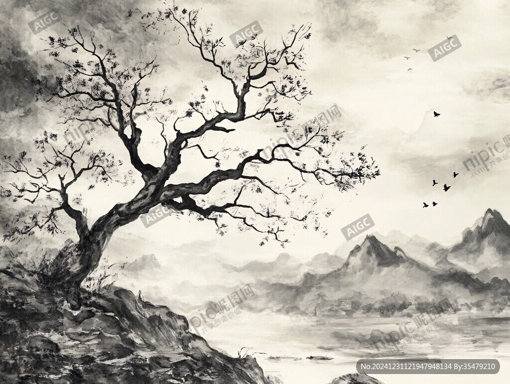 黄昏水墨画