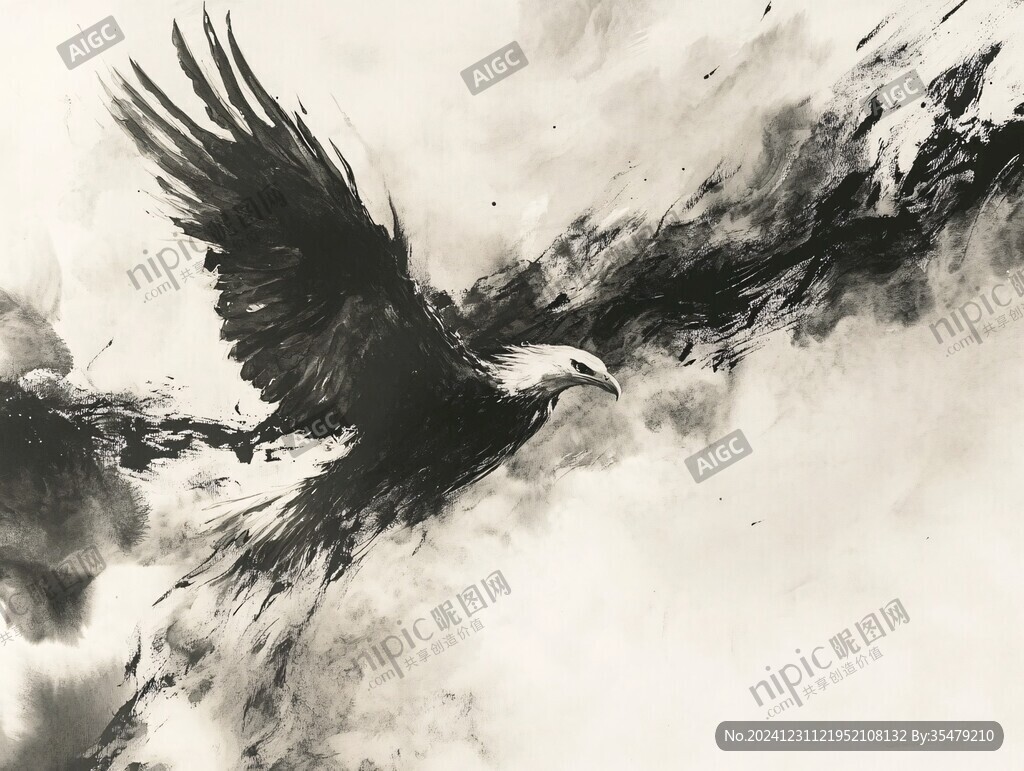 雄鹰烟墨画装饰画