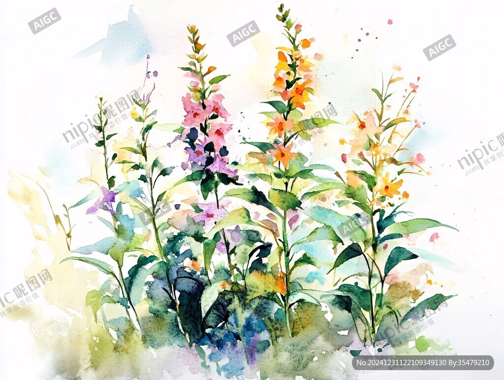 石斛花卉水彩画