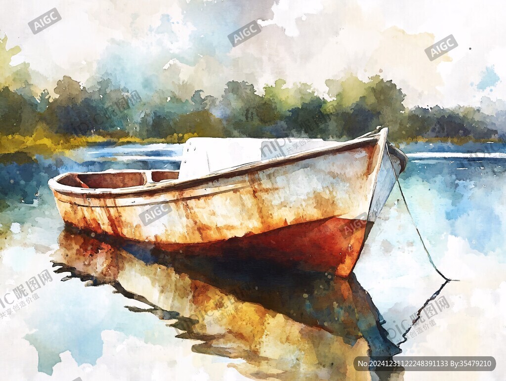 小船水彩画