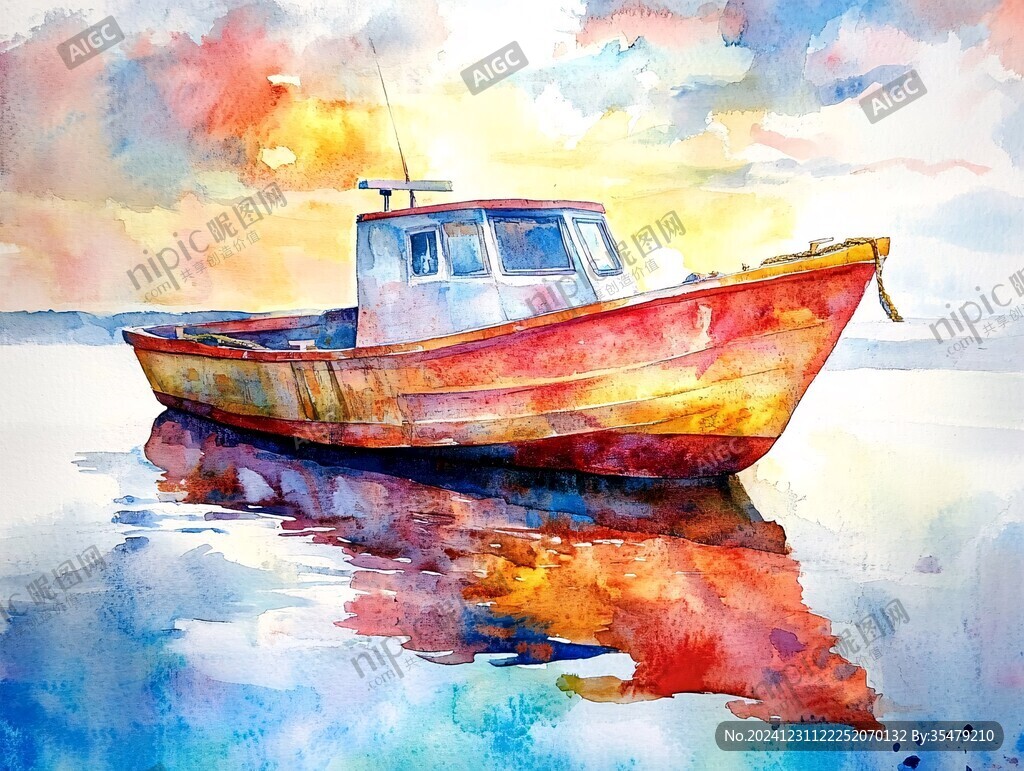 小船水彩画