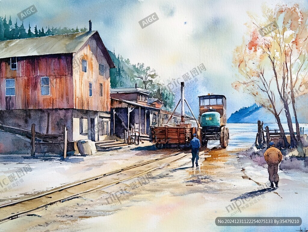 团山车站水彩画