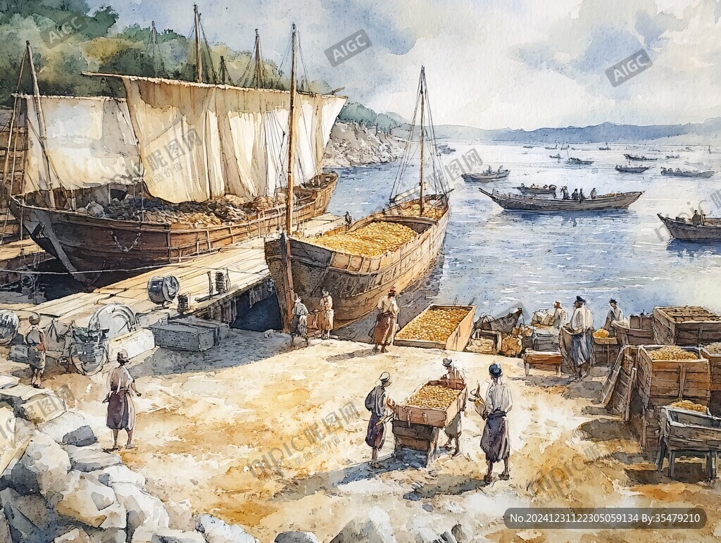 古代航海贸易场景