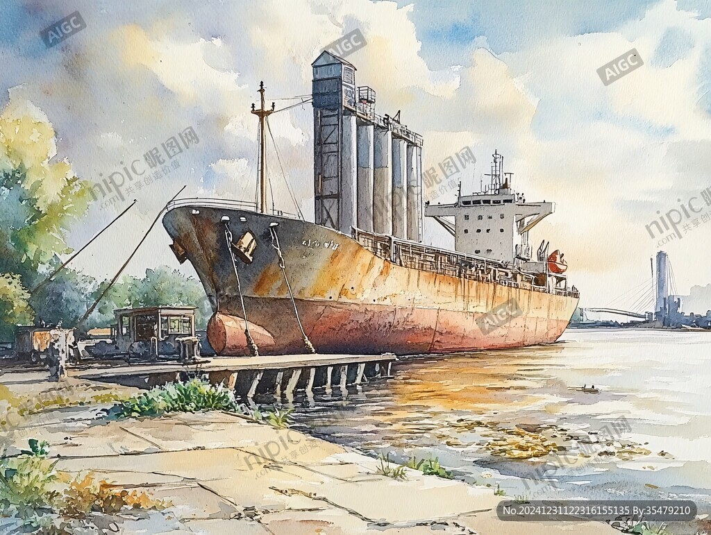 船舶水粉画