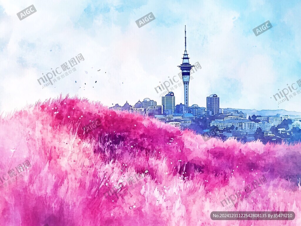 新西兰城市新西兰水彩