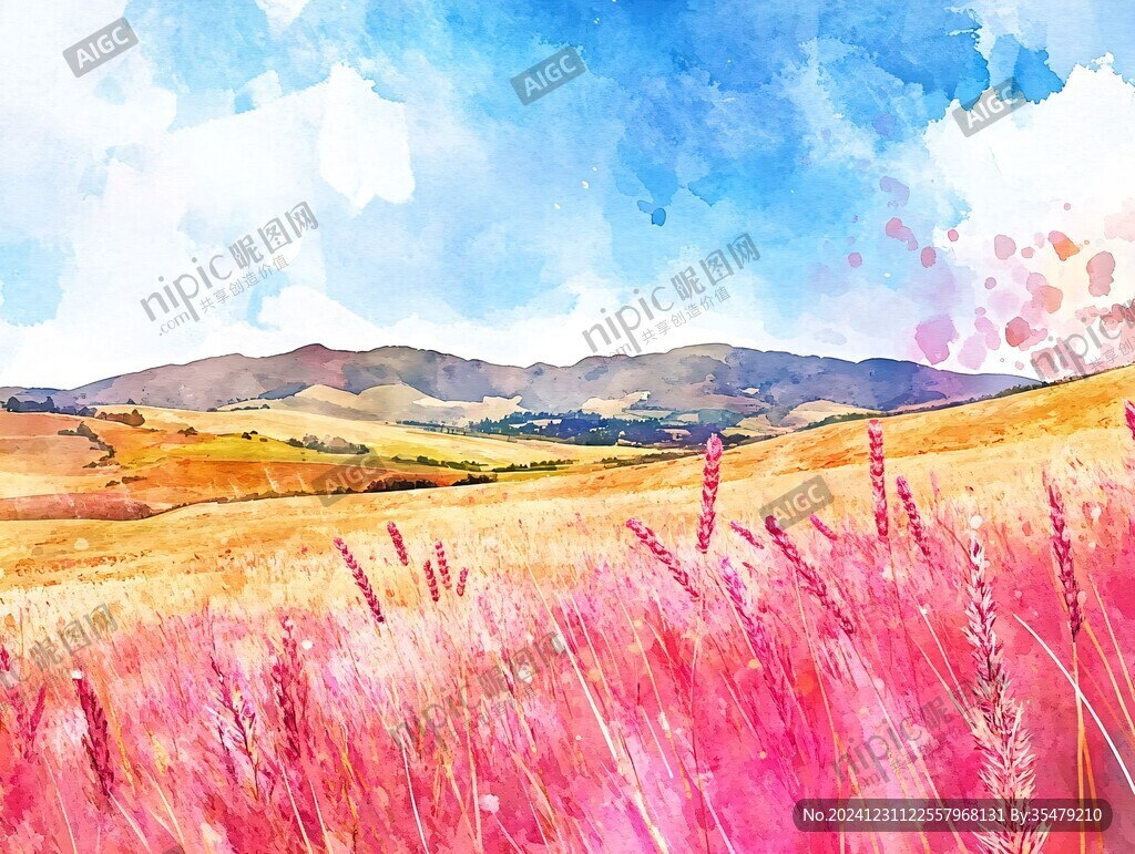 麦田水彩画
