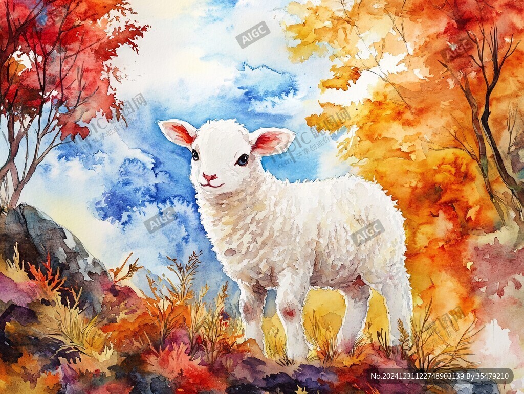 手绘梦幻羊风格装饰画