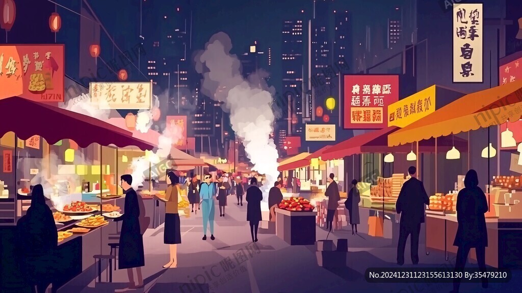 小吃街插画