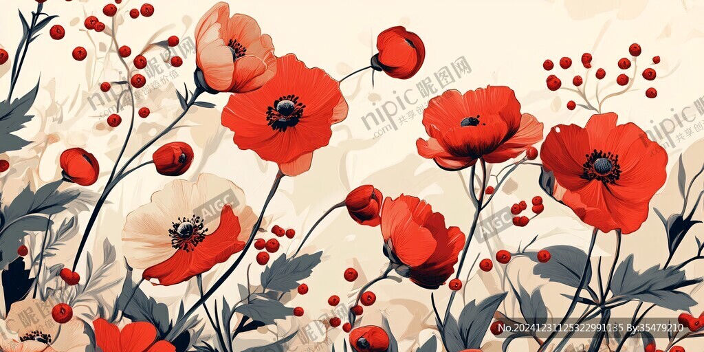 红色鲜花壁画
