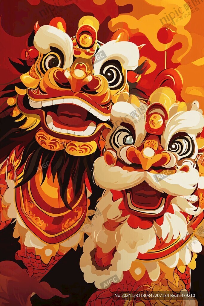 舞狮包装插画