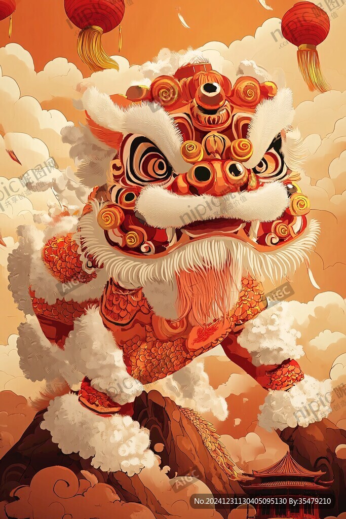 舞狮包装插画