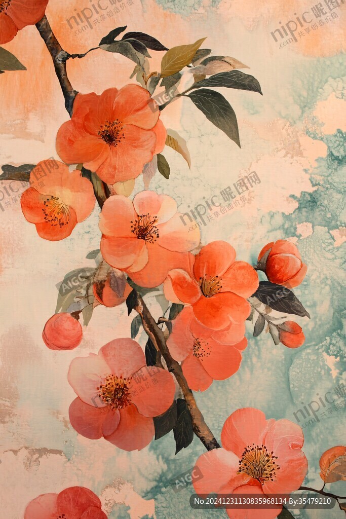 古风油画质感花卉