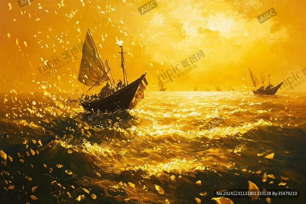 风暴中的帆船风景油画