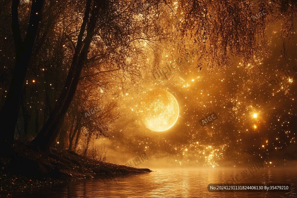 月色夜色梦幻森林背景