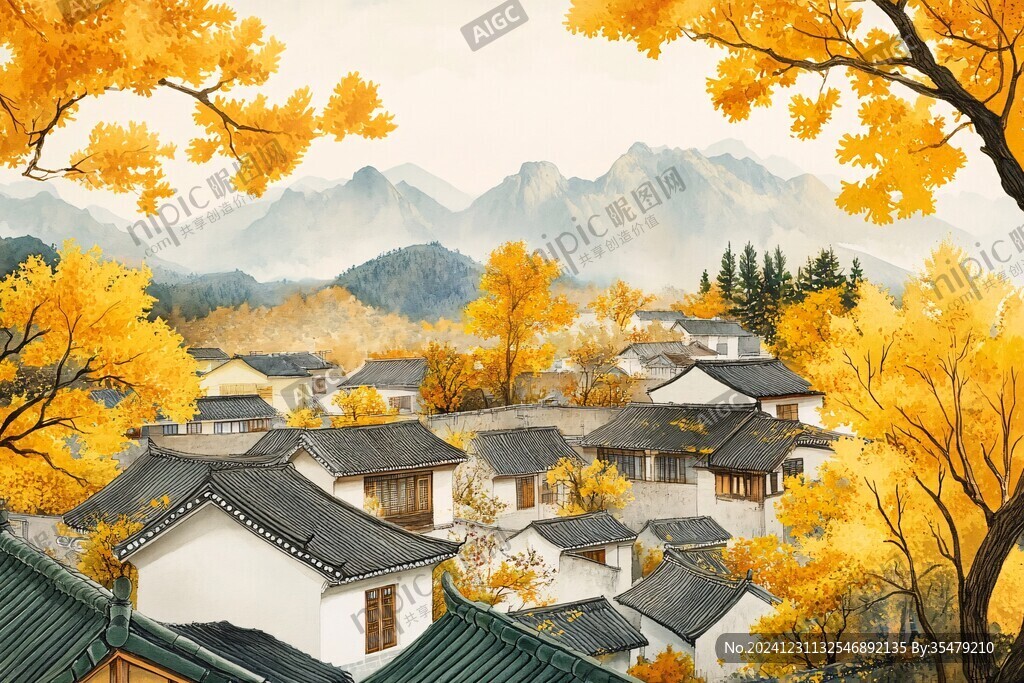 古风秋天景色插画