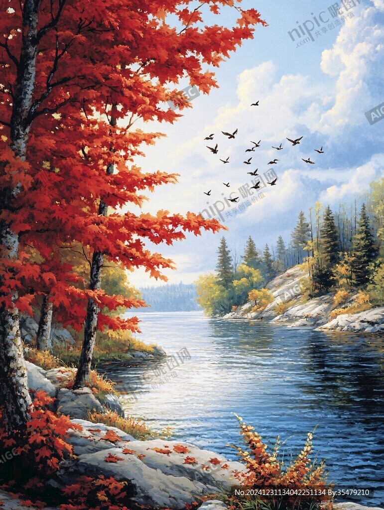 枫树风景油画