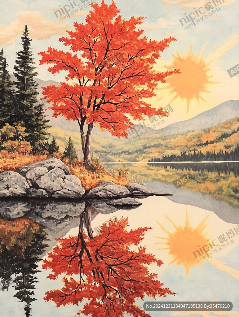 枫树风景油画