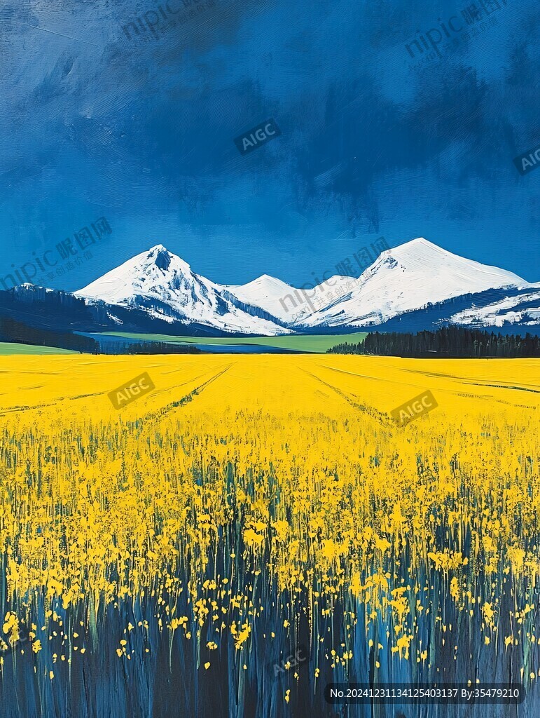 油菜花雪山