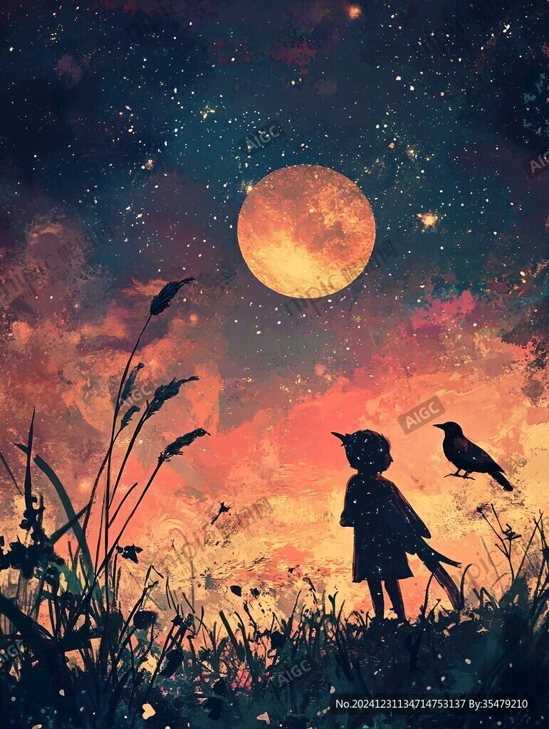 月光插画月光下