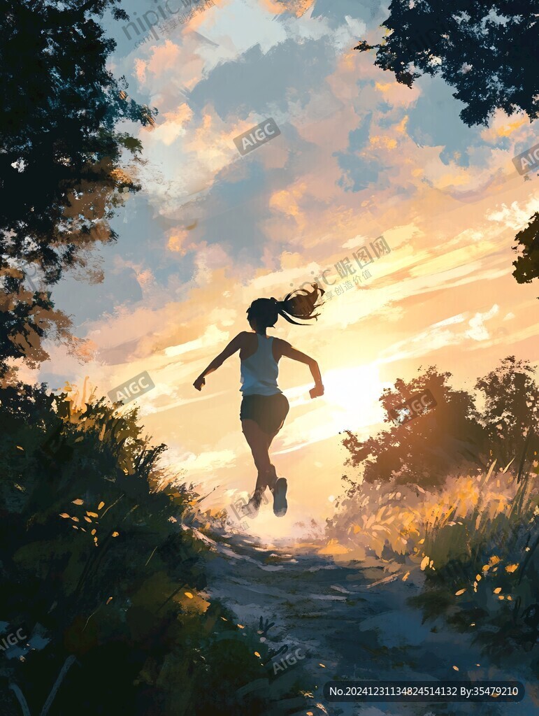 插画夕阳下