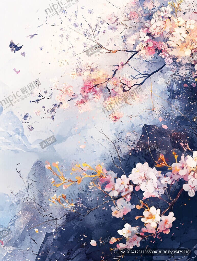 唯美古风花卉场景插画