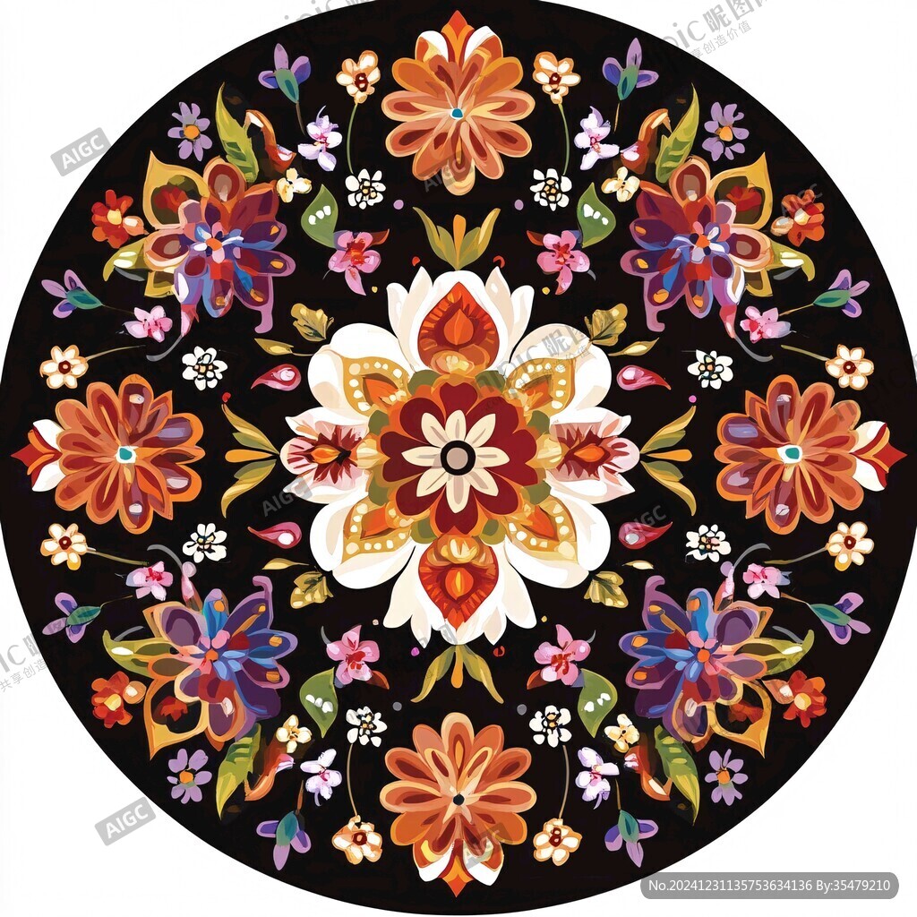 彩色民族风花草花卉