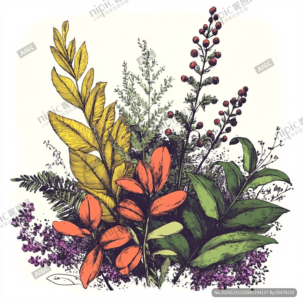 高清手绘草本