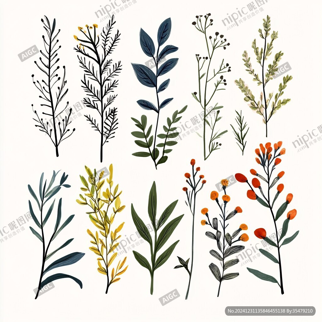 高清手绘草本