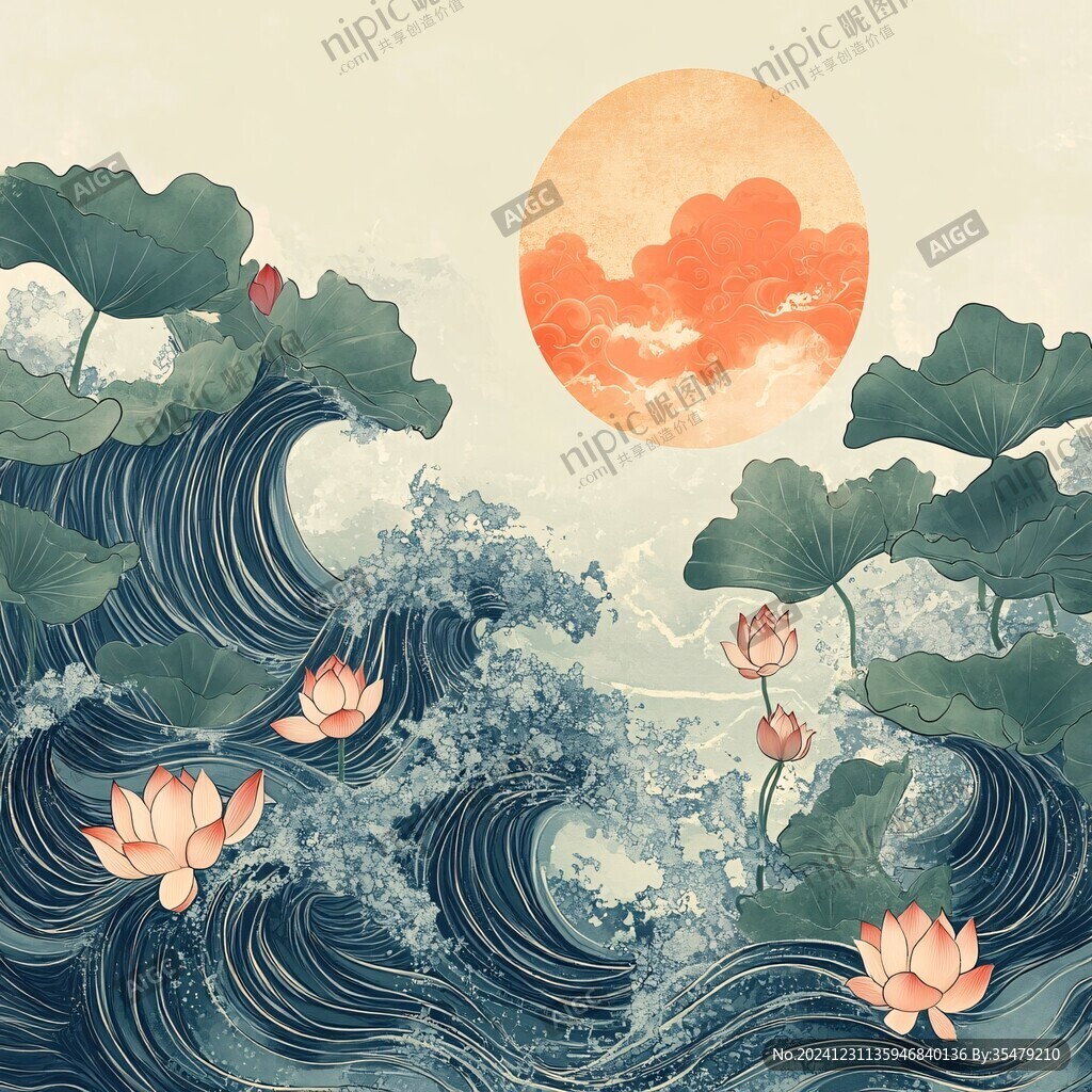 古风海浪包装插画