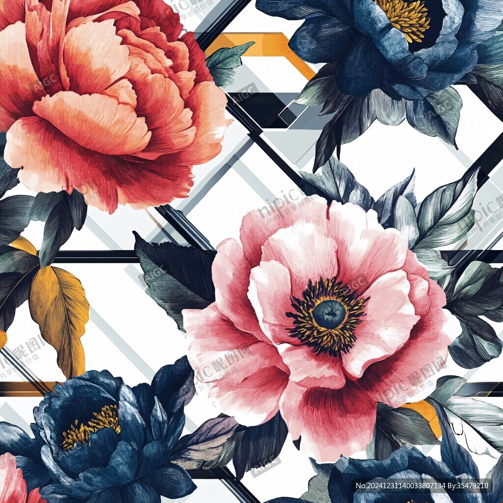 立体手绘牡丹花卉