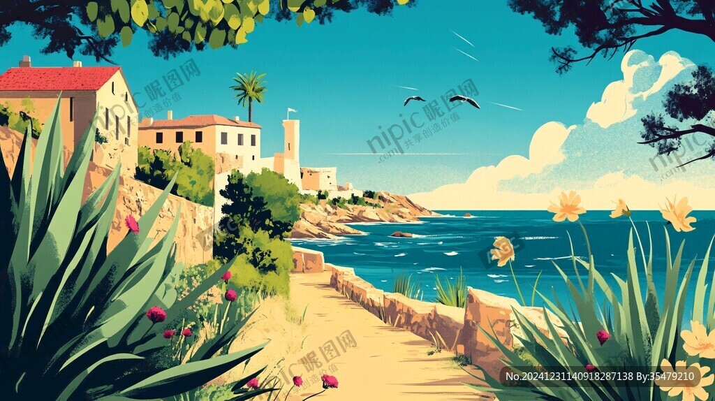 夏日海镇背景