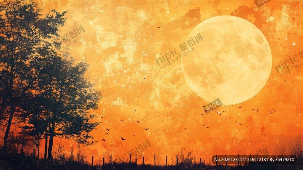 月色夜色梦幻森林背景
