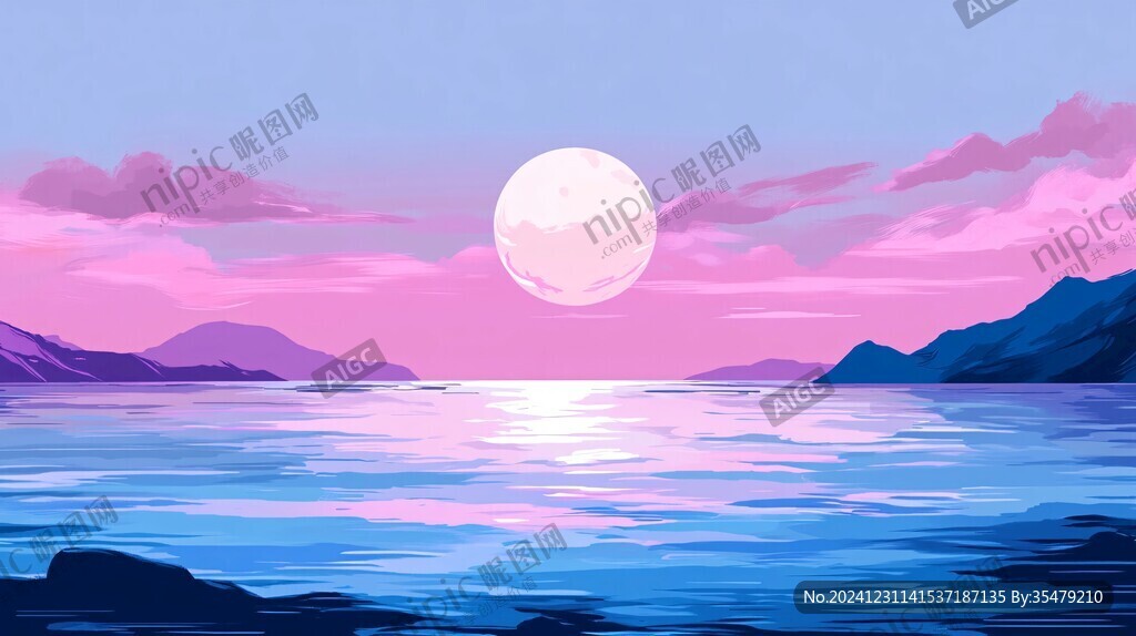 海上落日插画