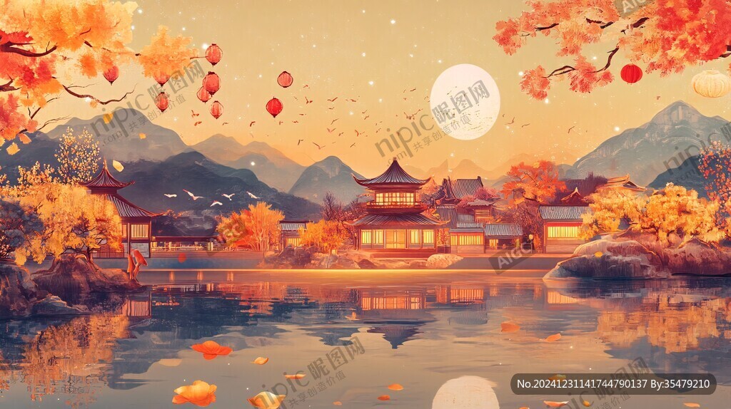 禅境秋夜极品意境插画