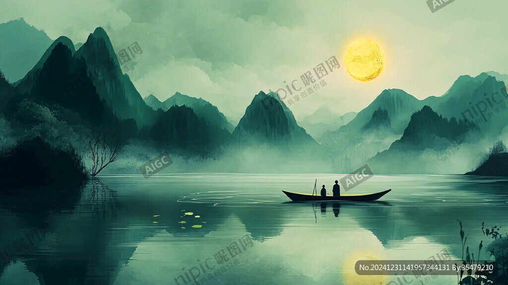 山水行舟插画